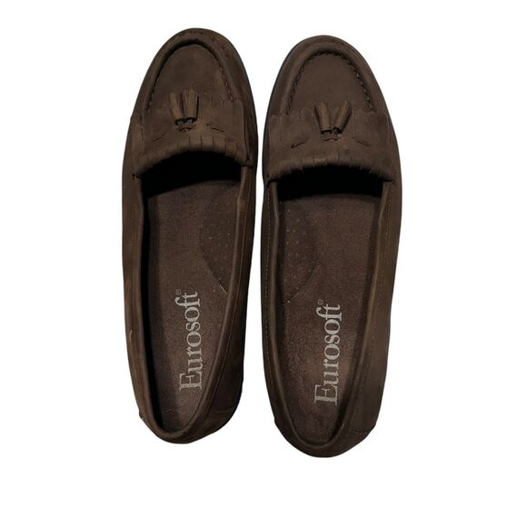 Eurosoft Brown Loafers Tassels Suede Leather Slip On Flats Comfort Mocs Size 7.5 - Picture 1 of 8